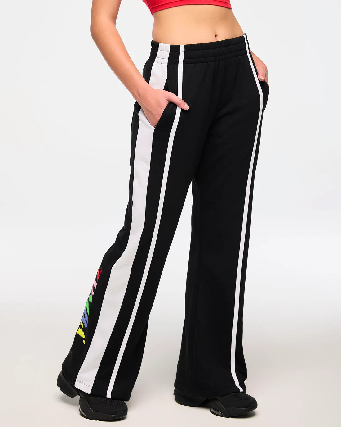 Zumba Wide Leg Sweatpants With Side Panel and Logo