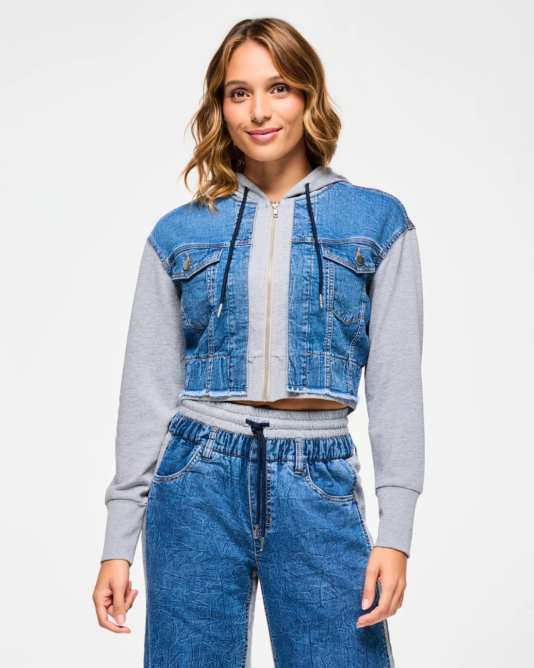 Blue Jean Crop Zip-Up Hoodie