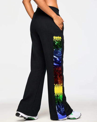 Zumba Wide Leg Sweatpants With Sequin Panels