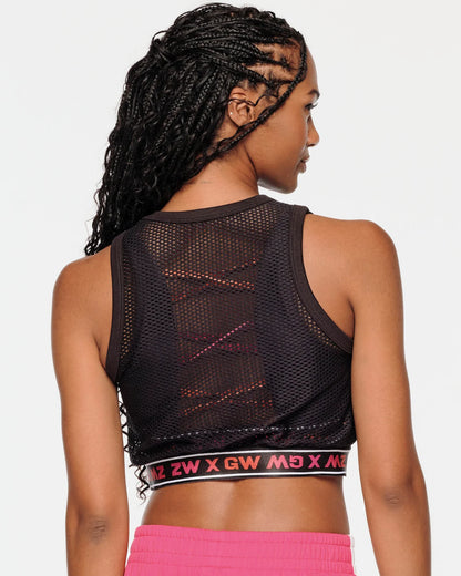 ZW X GW Crop Mesh Tank With Elastic Waistband