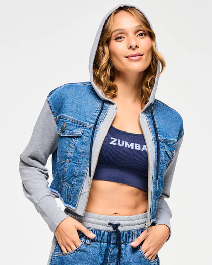 Blue Jean Crop Zip-Up Hoodie