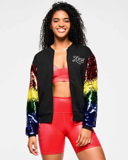 Zumba Bomber Jacket With Sequin Sleeves
