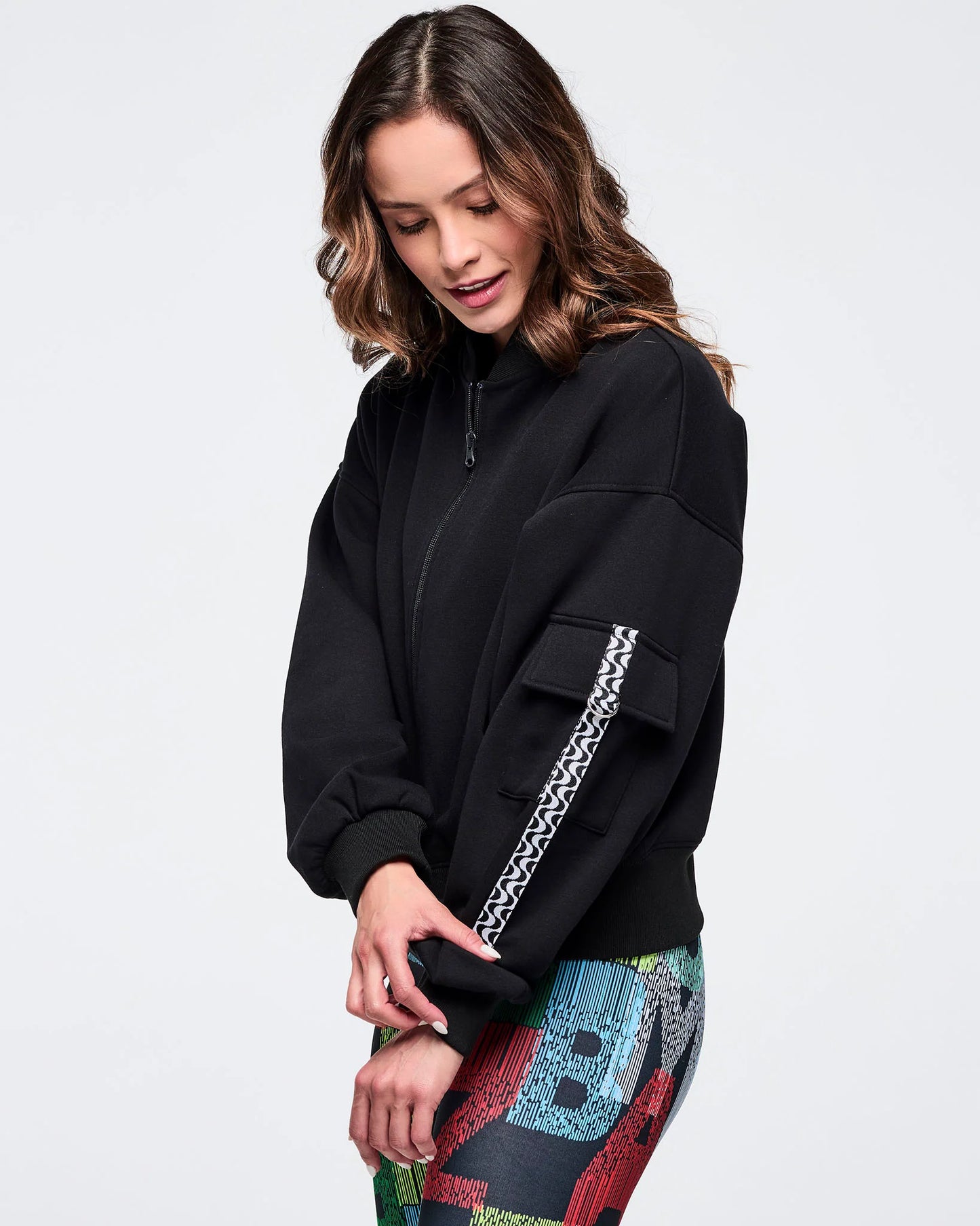 Latin Movement Drop Shoulder Zip-Up Jacket