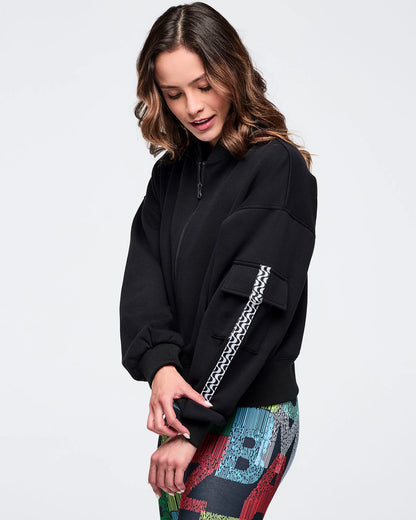 Latin Movement Drop Shoulder Zip-Up Jacket