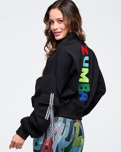 Latin Movement Drop Shoulder Zip-Up Jacket